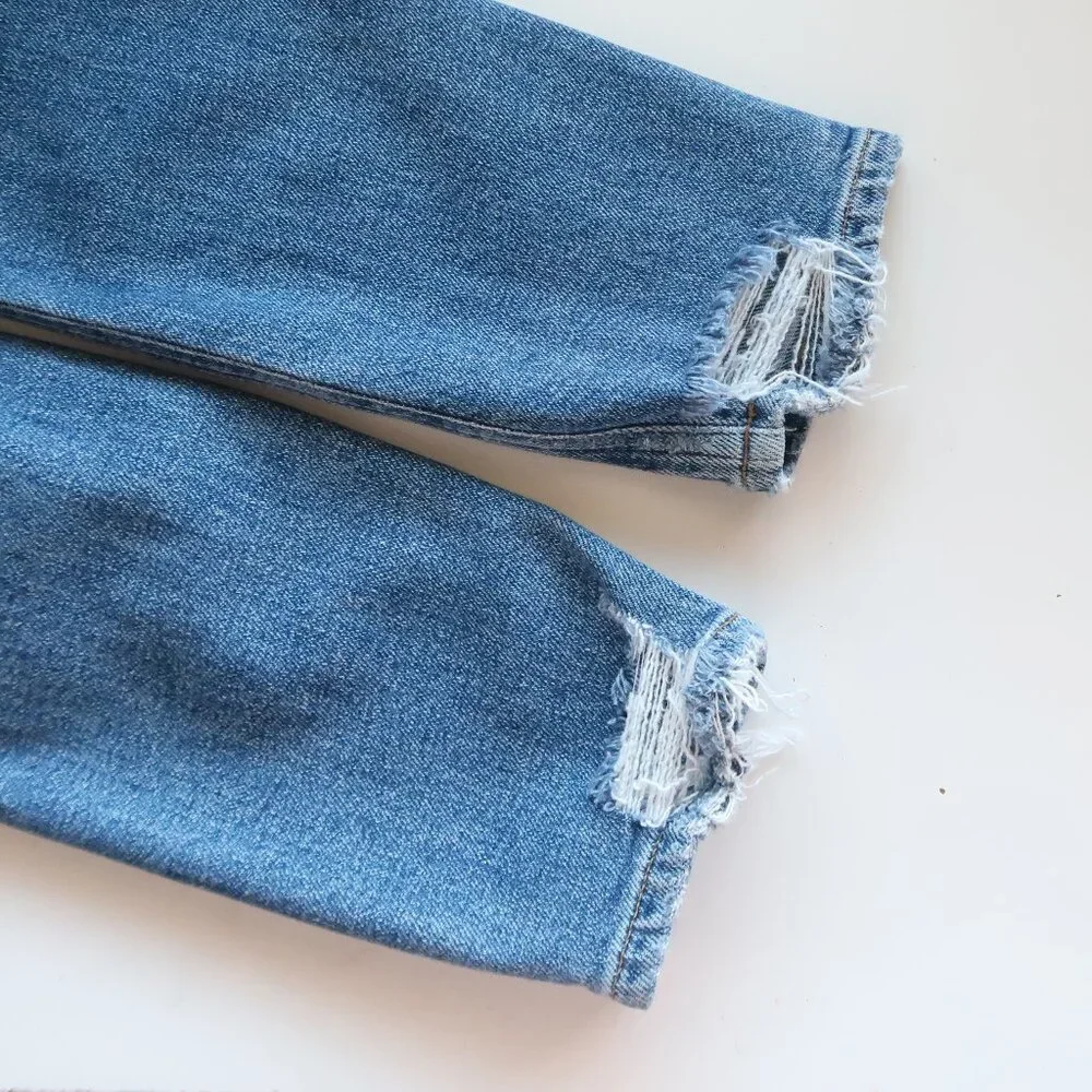 Agolde Riley High Rise Straight Leg Crop Slim Skinny Moore Blue Denim Jeans 25